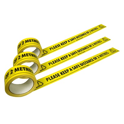 Roll of PVC Social Distancing 'Keep Your 2 Metre Distance' Floor Warning Tape - 50mm x 33M